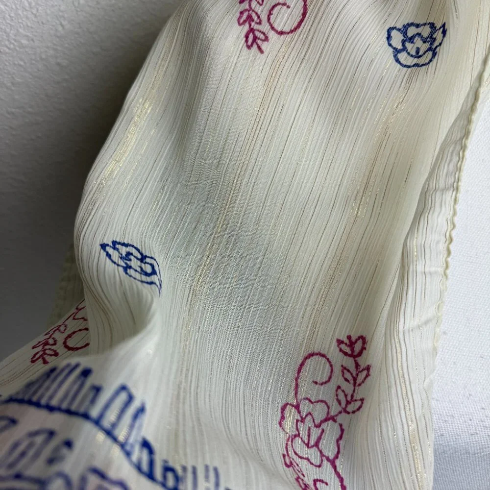Vintage Scarf  Ivory Gold Metalic Tread
